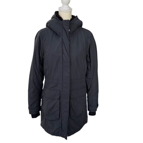 Athleta District Primaloft Faux Fur Hood Jacket Grey Black Size Small - Picture 1 of 15